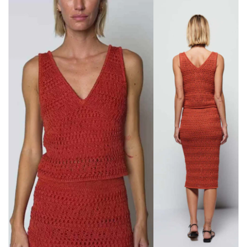 Nation LTD Crochet Set; Adriana Tank Top & Driana Midi Skirt Ginger Women Medium - Picture 3 of 9